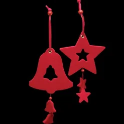 The Ribbon People Stars>Club Pack Of 18 Bright Red Color Bell And Star Felt Ornaments