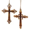 KSA Nativity & Religious>Club Pack Of 12 Brown Wooden Carved Cross Religious Holiday Christmas Ornaments 6.5"