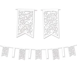 Party Central Club Pack Of 12 Elegant White Die-Cut 'Mr And Mrs' Pennant Banners 12'