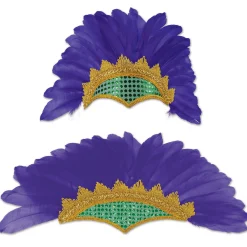 Beistle Club Pack Of 12 Feathered Mardi Gras Showgirl Headpiece 18"