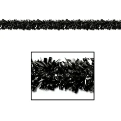 Specialty Garland*Beistle Club Pack Of 12 Festive Metallic Black Foil Tinsel 6-Ply Halloween Christmas Garlands 15' - Unlit