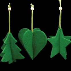 The Ribbon People Stars>Club Pack Of 15 Forest Green Tree, Heart And Star 3D Felt Ornaments