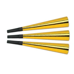 Beistle Club Pack Of 180 Gold And Black New Year's Eve Foil Trumpet Horn Party Favors 9"