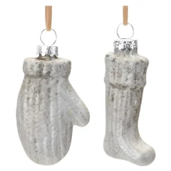 Melrose Stockings>Club Pack Of 12 Gray Mitten And Stocking Glass Christmas Ornaments 3.25"