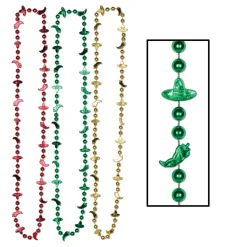 Party Central Club Pack Of 72 Green And Pink Fiesta Chili Pepper With Sombrero Bead Necklaces 33"