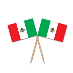 Party Central Club Pack Of 12 Green And Red Striped Mexican Flag Food Or Drink Decoration Party Picks 2.5"