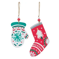 Melrose Stockings>Club Pack Of 12 Green And Red Mitten With Stocking Christmas Ornaments 8"