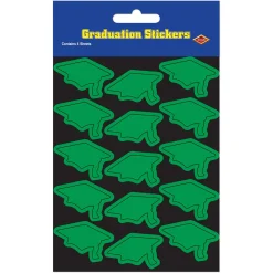 Beistle Club Pack Of 48 Green Mortarboard Graduation Cap Sticker Sheets 7.5"