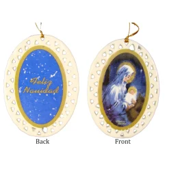 CC Christmas Decor Nativity & Religious>Club Pack Of 192 Ivory And Blue Jesus With Holy Mary Christmas Ornaments 3.75"