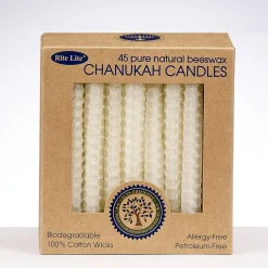 Rite Lite Club Pack Of 45 Ivory Hand Rolled Natural Honeycomb Beeswax Hanukkah Candles 4.25"