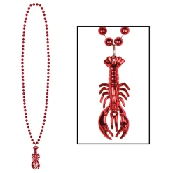 Beistle Club Pack Of 36 Metallic Red Hot Crawfish Mardi Gras Bead Necklaces 33"