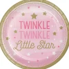 Party Central Club Pack Of 96 Pink And Gold One Little Star Girl Dinner Plates 8.8"