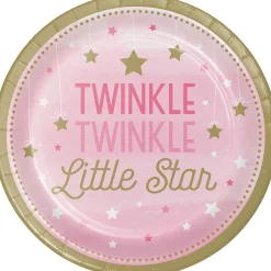 Party Central Club Pack Of 96 Pink And Gold One Little Star Girl Dinner Plates 8.8"