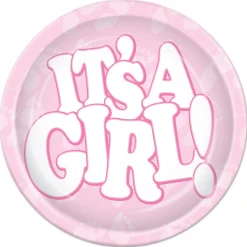 Party Central Club Pack Of 96 Pink And White Disposable "It's A Girl!" Paper Party Banquet Dessert Plates 7"