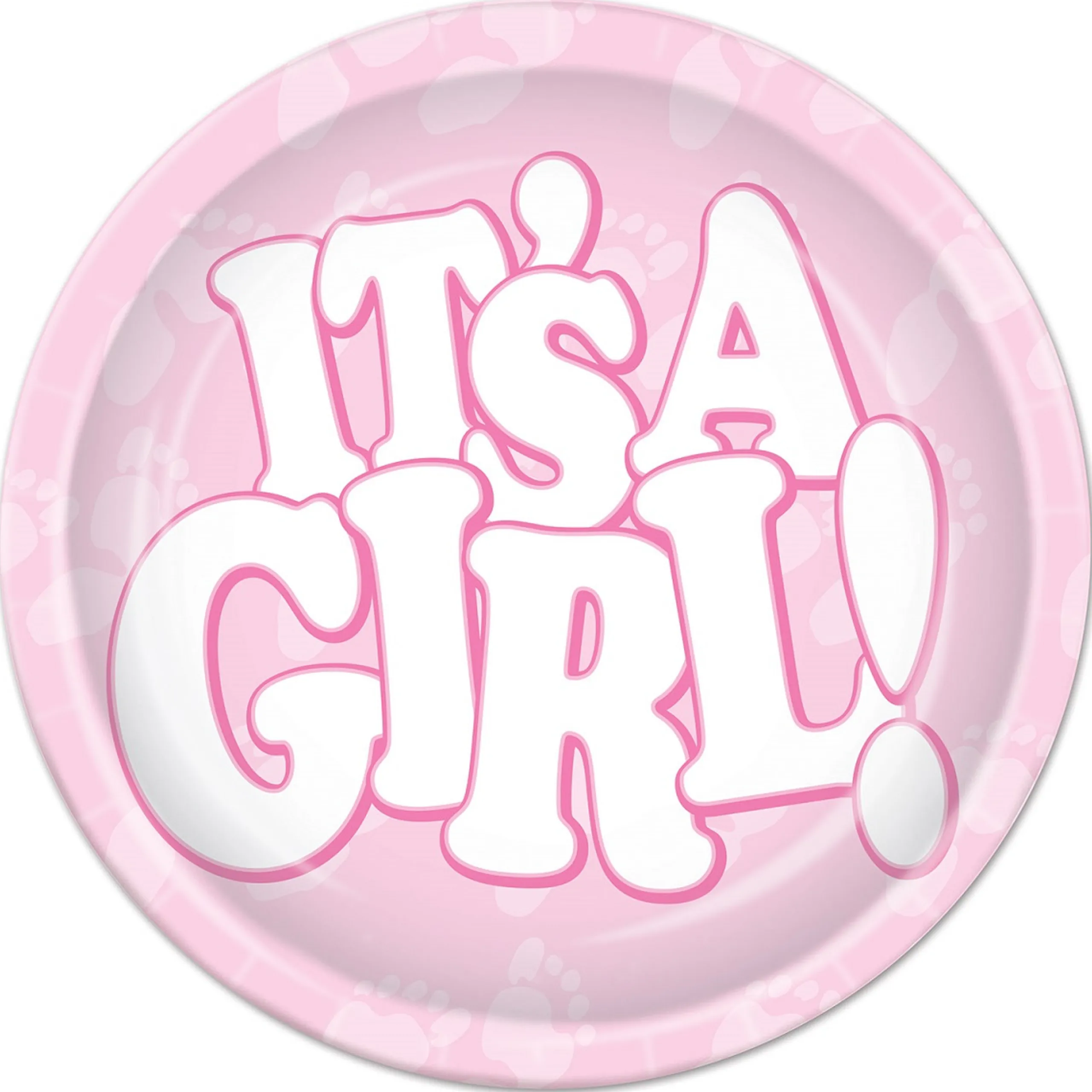 Party Central Club Pack Of 96 Pink And White Disposable "It's A Girl!" Paper Party Banquet Dessert Plates 7"