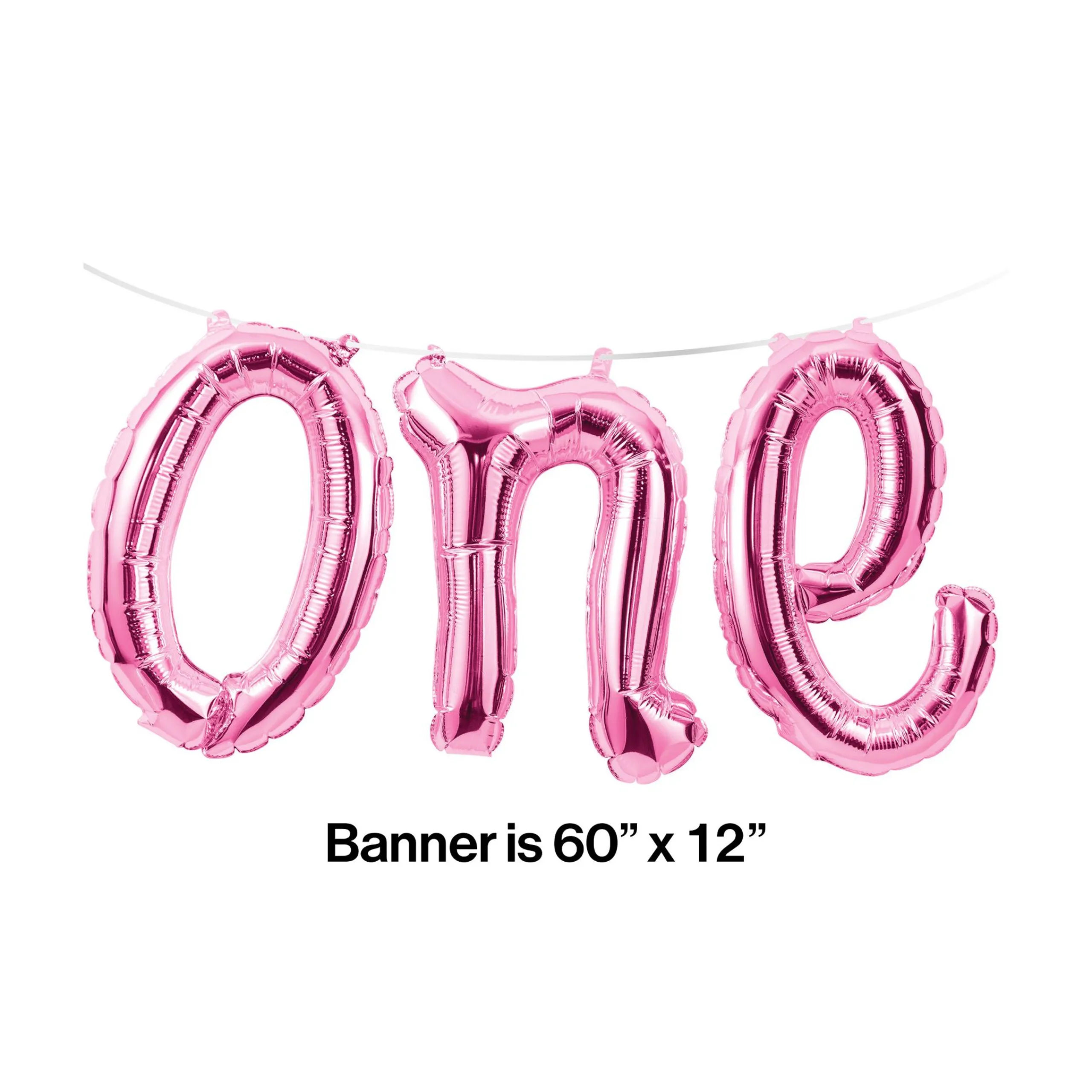 Party Central Club Pack Of 12 Pink "One" Party Foil Balloon Banners 60"