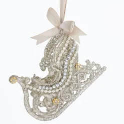 CC Christmas Decor Sleighs>Club Pack Of 12 Platinum Glittered Glass Vintage Glamour Sleigh Ornaments 3"