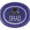 Party Central Club Pack Of 96 Purple And Black School Spirit Oval Platter Disposable Plates 12"