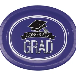 Party Central Club Pack Of 96 Purple And Black School Spirit Oval Platter Disposable Plates 12"