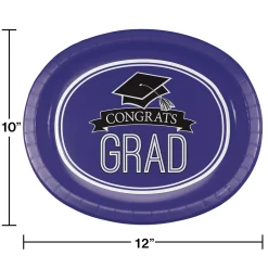 Party Central Club Pack Of 96 Purple And Black School Spirit Oval Platter Disposable Plates 12"