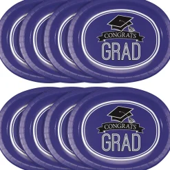 Party Central Club Pack Of 96 Purple And Black School Spirit Oval Platter Disposable Plates 12