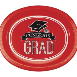 Party Central Club Pack Of 96 Red And Black School Spirit Oval Platters Disposable Plates 12"