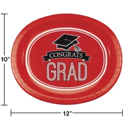 Party Central Club Pack Of 96 Red And Black School Spirit Oval Platters Disposable Plates 12"