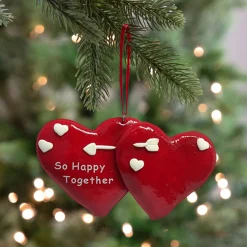 Roman Hearts>Club Pack Of 24 Red And White "So Happy Together" Hearts Christmas Ornaments 4.25"