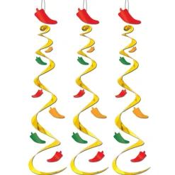 Party Central Club Pack Of 18 Red And Yellow Hot Chili Pepper Whirl Hanging Decorations 30"