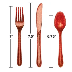 Party Central Club Pack Of 288 Red Glittered Heavy-Duty Knives And Spoons 9.5"