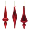 Melrose Finials>Club Pack Of 12 Red Ribbed Glass Finial Christmas Ornaments 6"