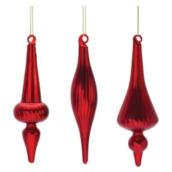 Melrose Finials>Club Pack Of 12 Red Ribbed Glass Finial Christmas Ornaments 6"