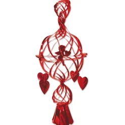 Beistle Club Pack Of 12 Red Valentine's Day Metallic Cupid And Hearts Hanging Decorations 29"