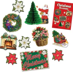 Party Supplies*Beistle Club Pack Of 60 Santa Claus, Wreath, Tree And Fireplace Christmas Decorama Cutout Decorations