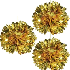 Beistle Club Pack Of 12 Shiny Metallic Gold Fluff Ball Hanging Party Decorations 16"