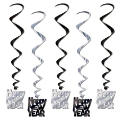 Beistle Club Pack Of 30 Silver And Black Whirls "Happy New Year" Party Decoration 33"