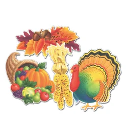 Beistle Club Pack Of 24 Vibrantly Colored Cornucopia And Turkey Thanksgiving Cutouts 15.25"