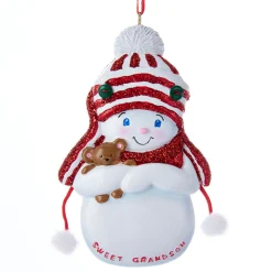 CC Christmas Decor Snowmen>Club Pack Of 12 Vibrantly Colored Decorative "Sweet Grandson" Signed Snow-Boy Ornaments 4"