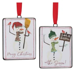 Melrose Snowmen>Club Pack Of 12 White And Red Snowman Sentiment Tag Christmas Ornaments 5.5"