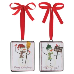Melrose Snowmen>Club Pack Of 12 White And Red Snowman Sentiment Tag Christmas Ornaments 5.5"