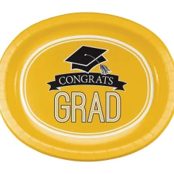 Party Central Club Pack Of 96 Yellow And Black School Spirit Oval Platters Disposable Plates 12"