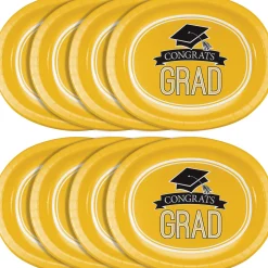 Party Central Club Pack Of 96 Yellow And Black School Spirit Oval Platters Disposable Plates 12