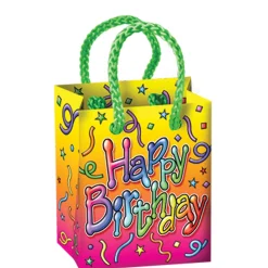 Party Central Club Pack Of 48 Yellow And Pink "Happy Birthday" Mini Gift Bags 3.25''