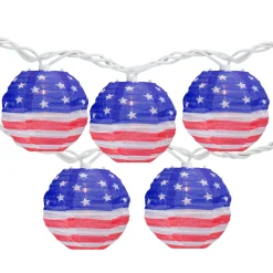 Northlight 10-Count American Flag 4Th Of July Paper Lantern Lights, 8.5Ft White Wire