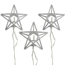 PENN 10-Count Battery Operated Warm Clear Sparkling Glittered Star Christmas Light Set, 6.6Ft Silver Wire