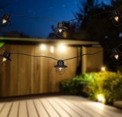 Northlight 10-Count Black Caged Fisherman Lantern Patio String Light Set, 9' White Wire