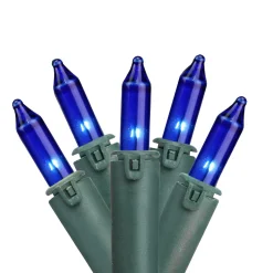GKI/Bethlehem Lighting 100-Count Blue Mini Christmas Light Set, 45.5Ft Green Wire