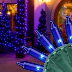 GKI/Bethlehem Lighting 100-Count Blue Mini Christmas Light Set, 45.5Ft Green Wire