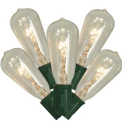 Vickerman 10-Count Clear And Green Transparent St40 Edison Style Patio Lights, 9 Ft Green Wire