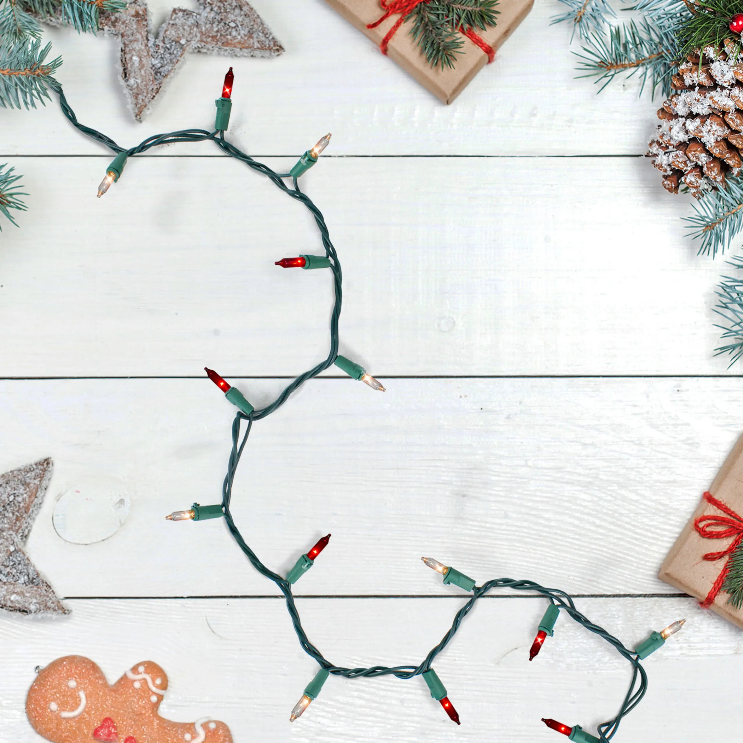 Northlight 35-Count Clear And Red Mini Christmas Light Set, 7Ft Green Wire